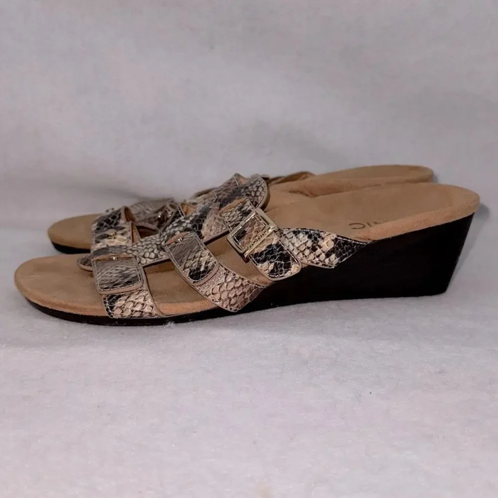 Women’s Vionic Radia Leather Adjustable Sandals Arch Support Snake Print size 8